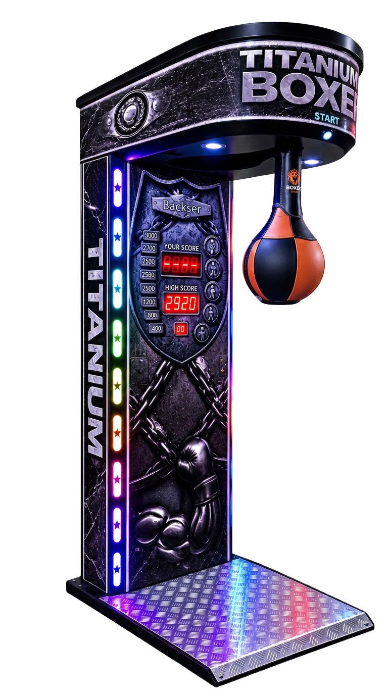 Máquina de boxeo Titanium Boxer de BAUTE RECREATIVOS, con marcador digital y plataforma metálica.